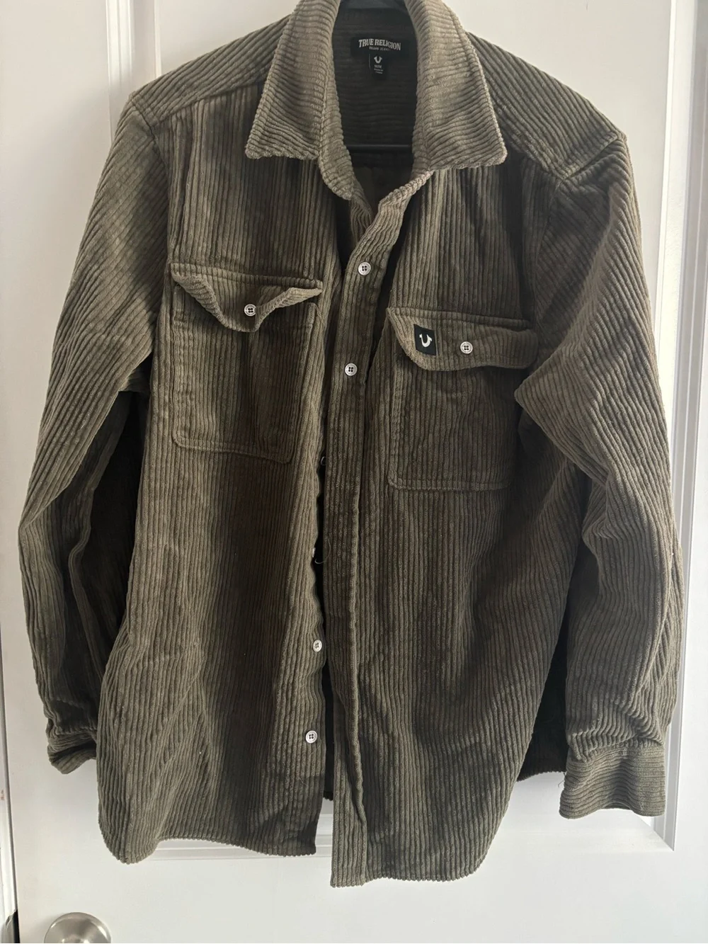 True Religion Men's Olive Green Corduroy Shirt Jacket